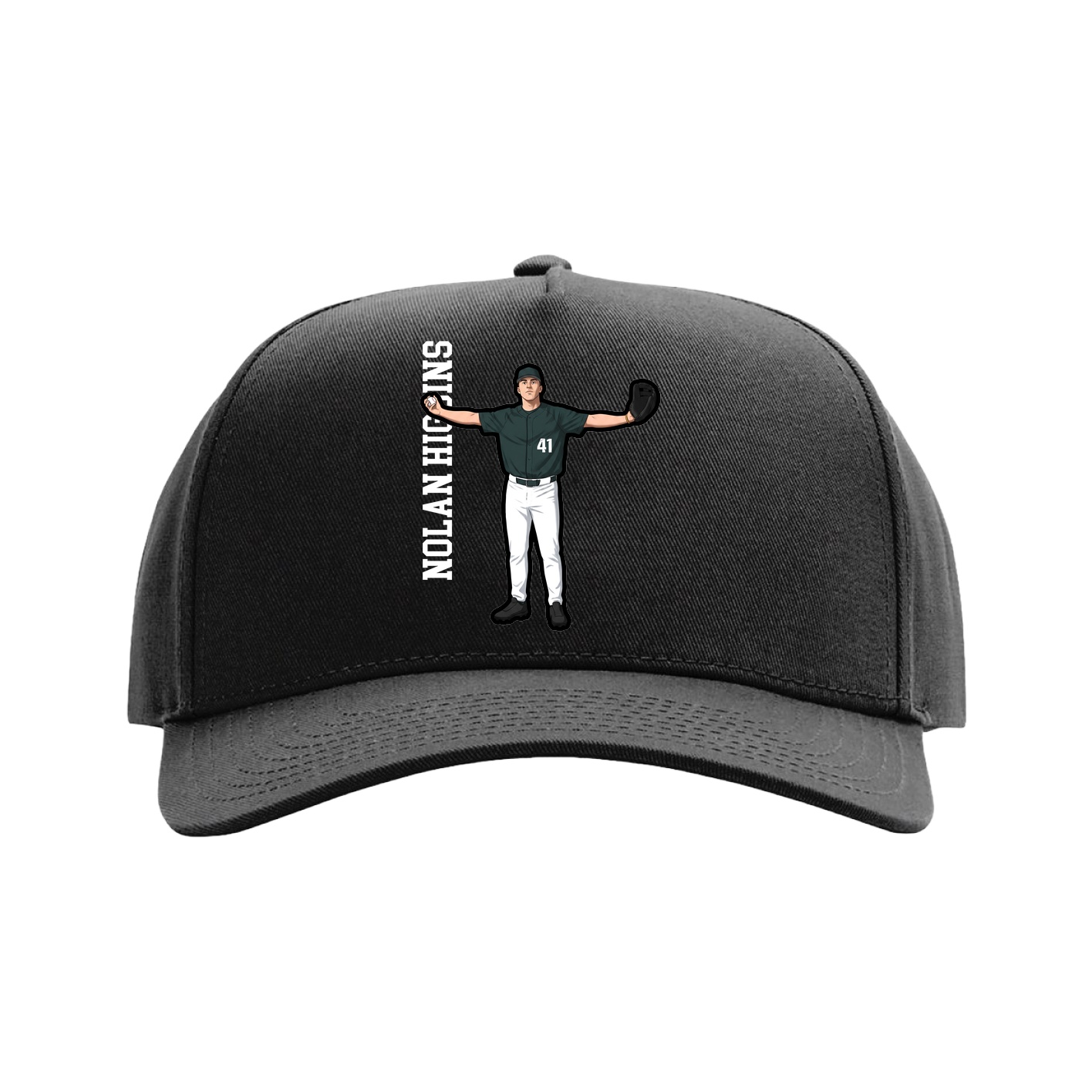 Full Fabric Five-Panel Champ Cap — Name Vertical in Black