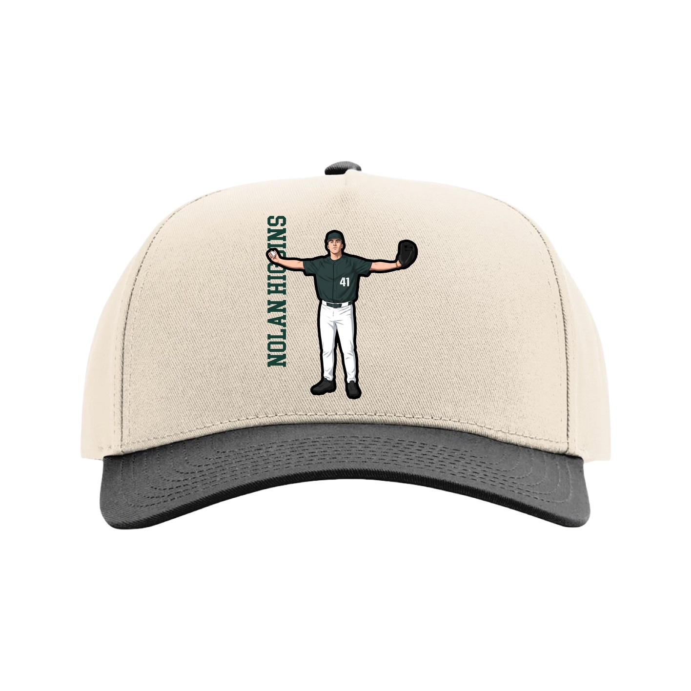 Full Fabric Five-Panel Champ Cap — Name Vertical in Cream/Black