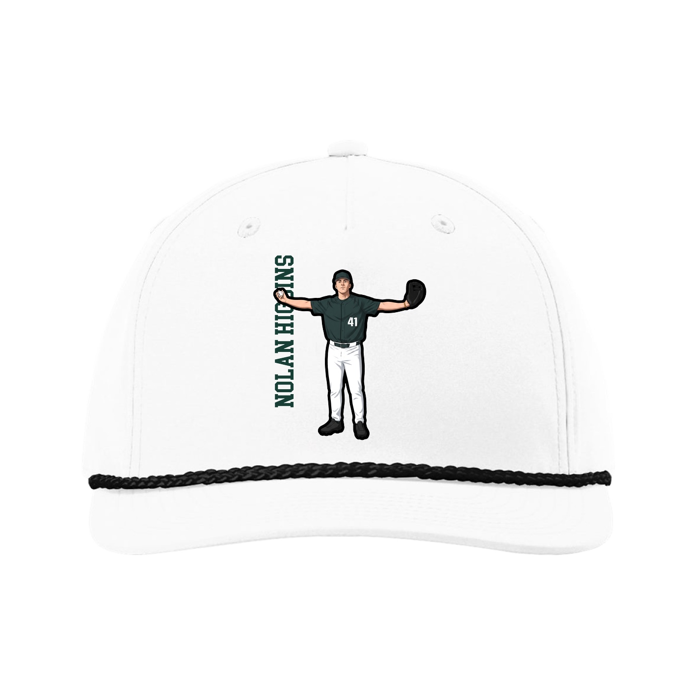 Five-Panel Classic Rope Cap — Name Vertical in White