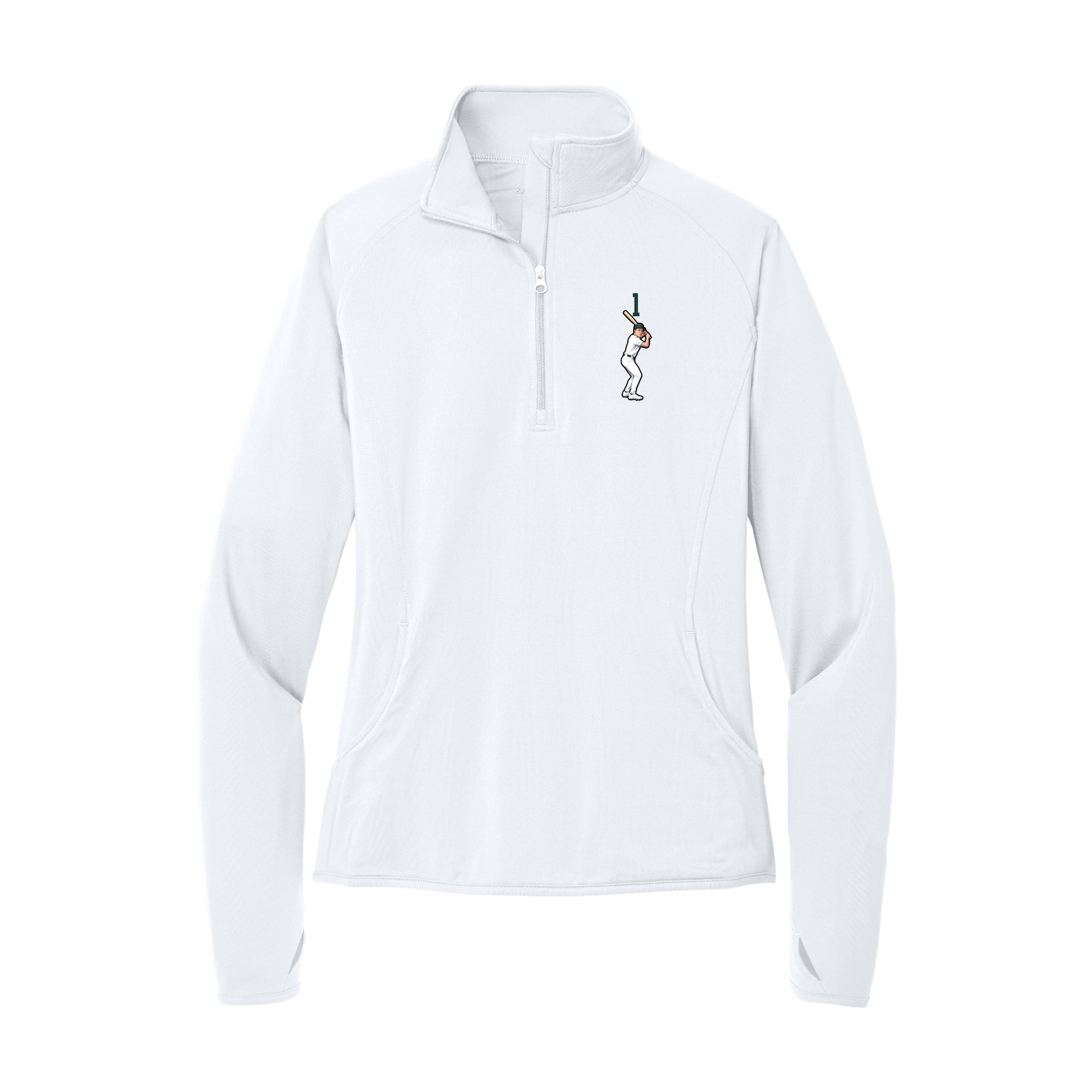 Women's Q-Zip Pullover — Number Top in White