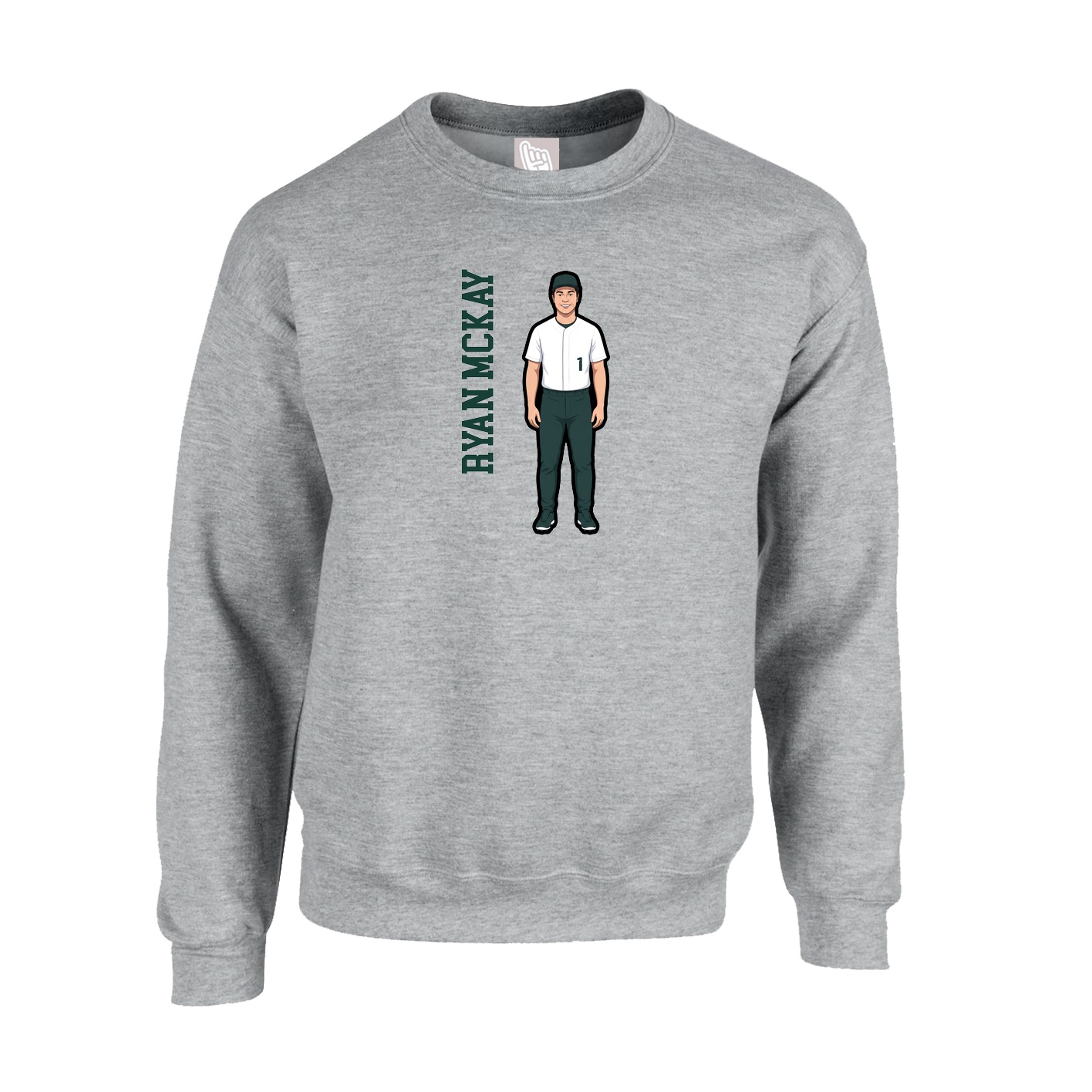 Fleece Crew — Name Vertical in Grey