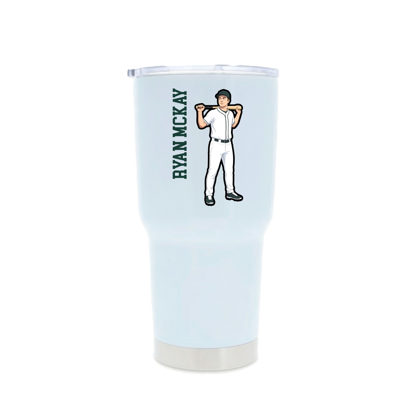 30oz Stainless Steel Tumbler — Name Vertical in White