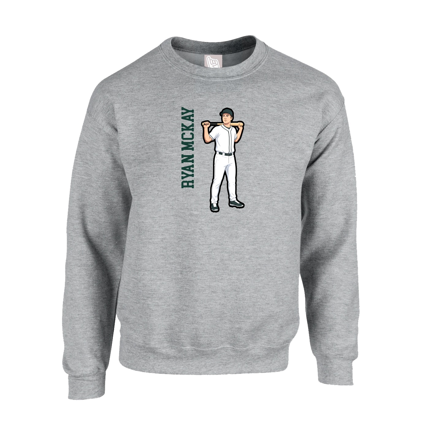 Fleece Crew — Name Vertical in Grey