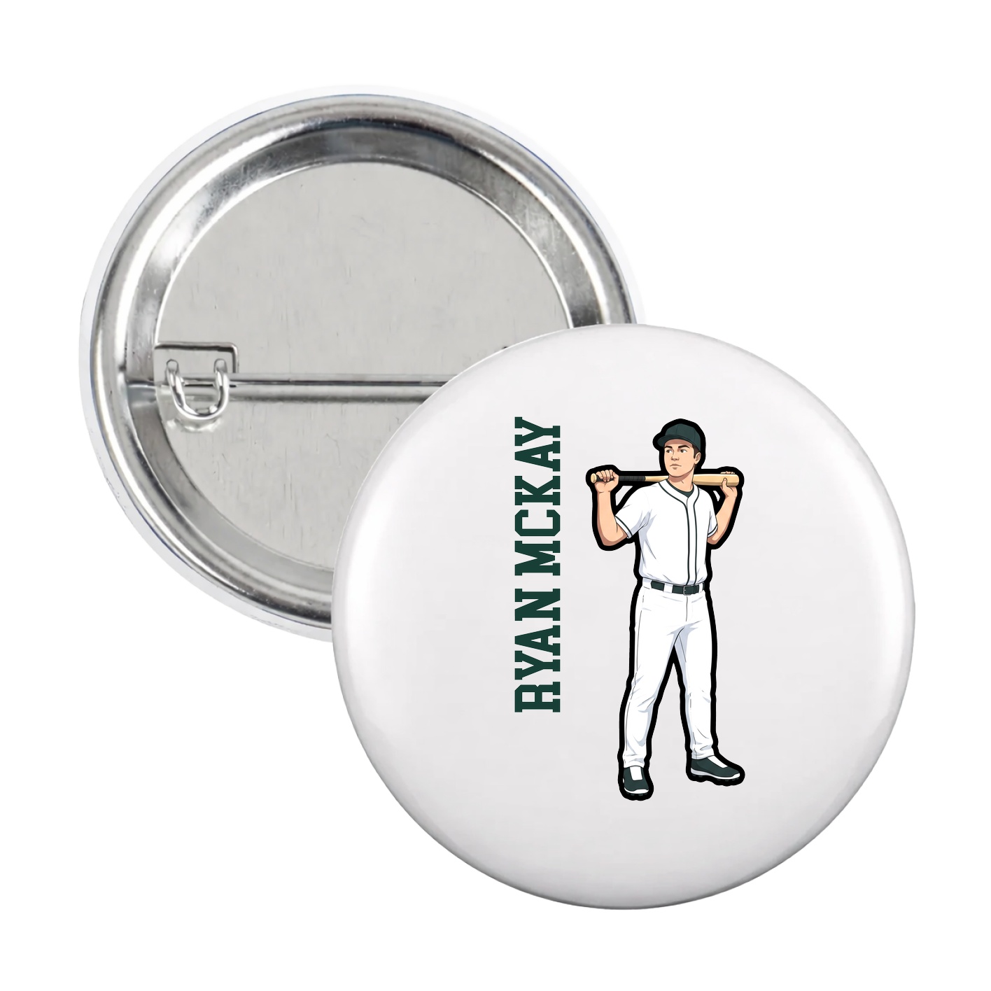 Game Day Button — Name Vertical in White