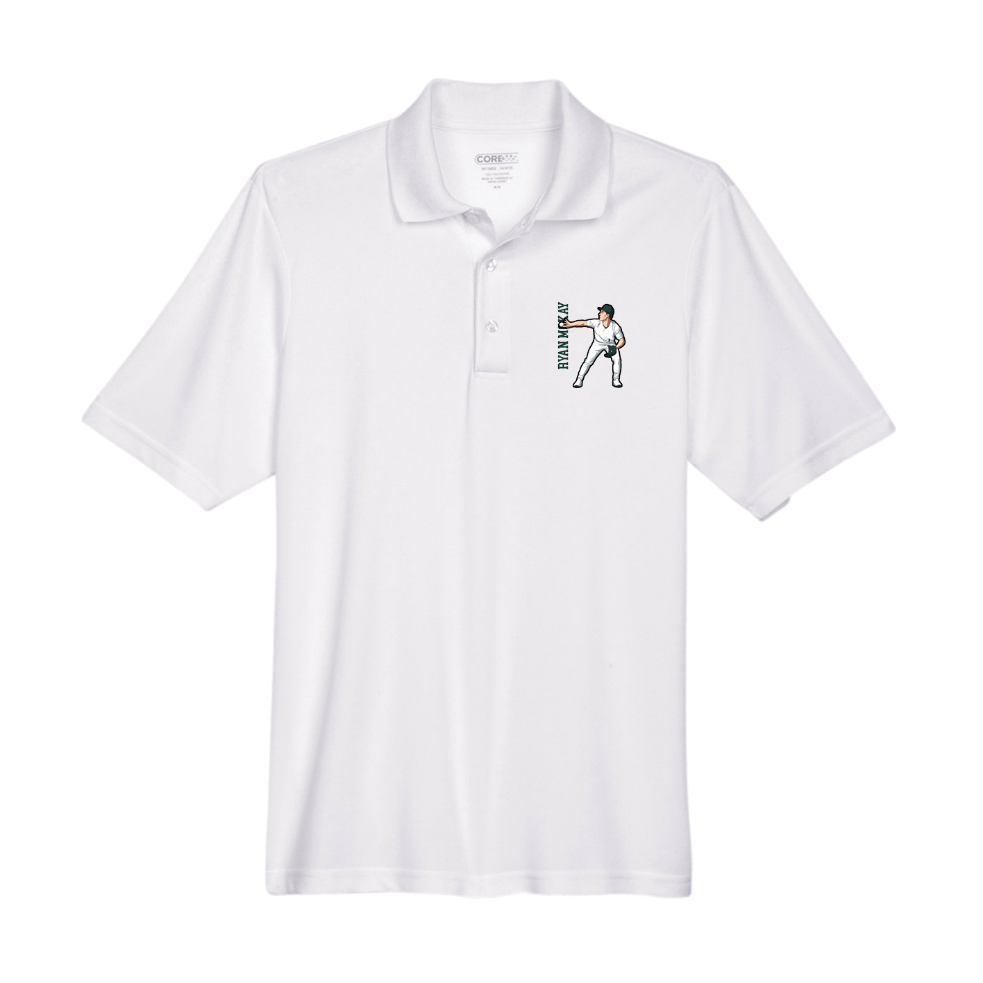 Performance Polo — Name Vertical in White