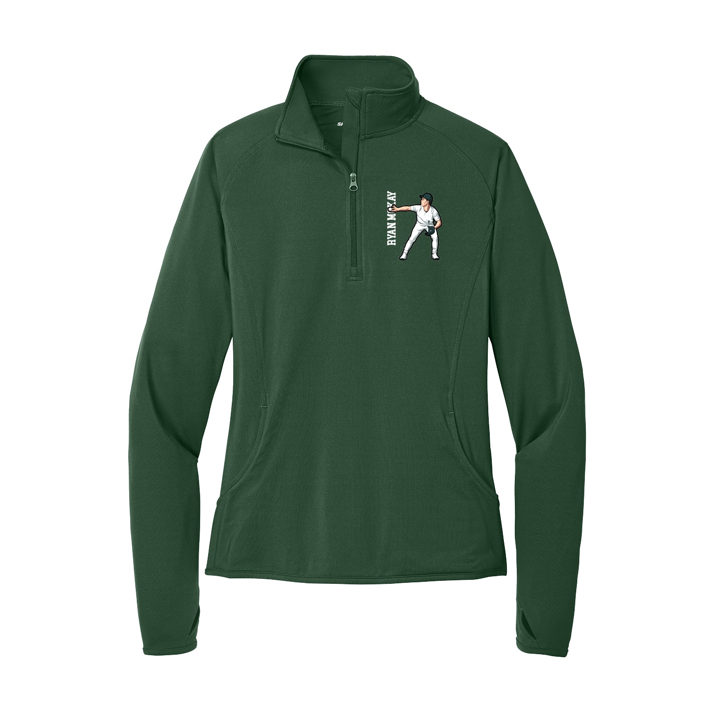 Women's Q-Zip Pullover — Name Vertical in Green