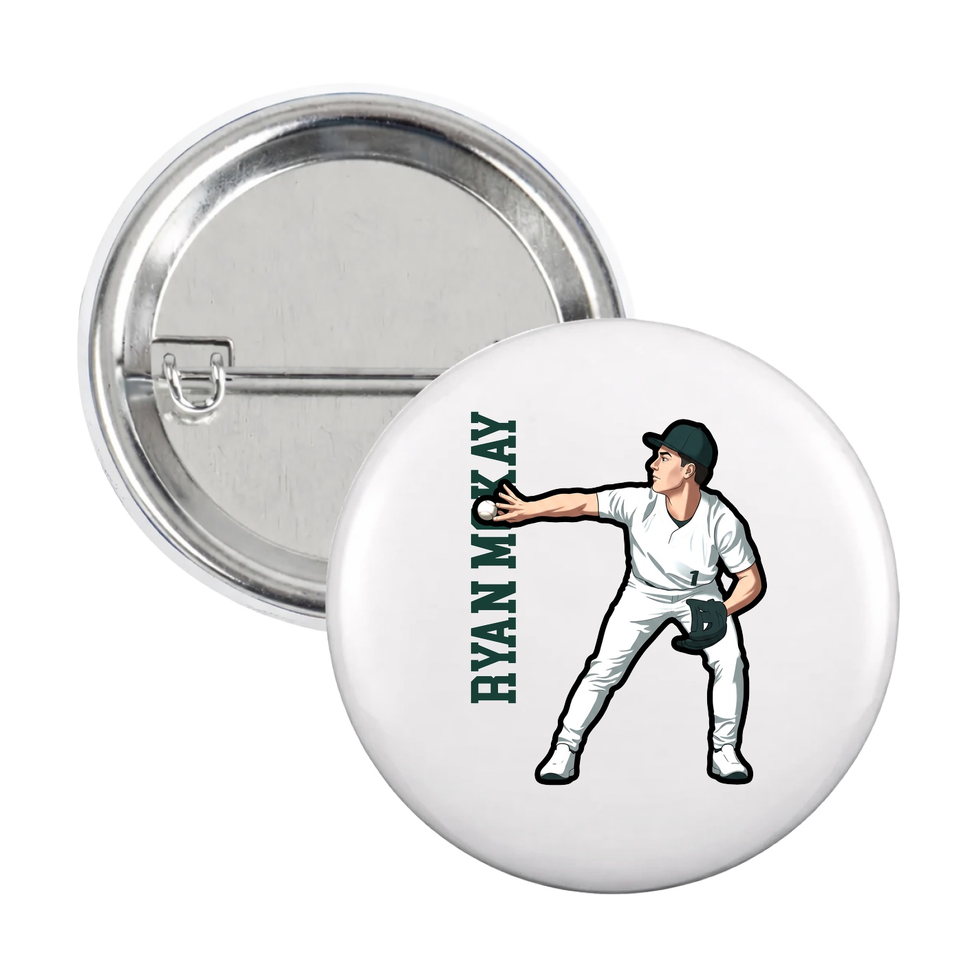 Game Day Button — Name Vertical in White