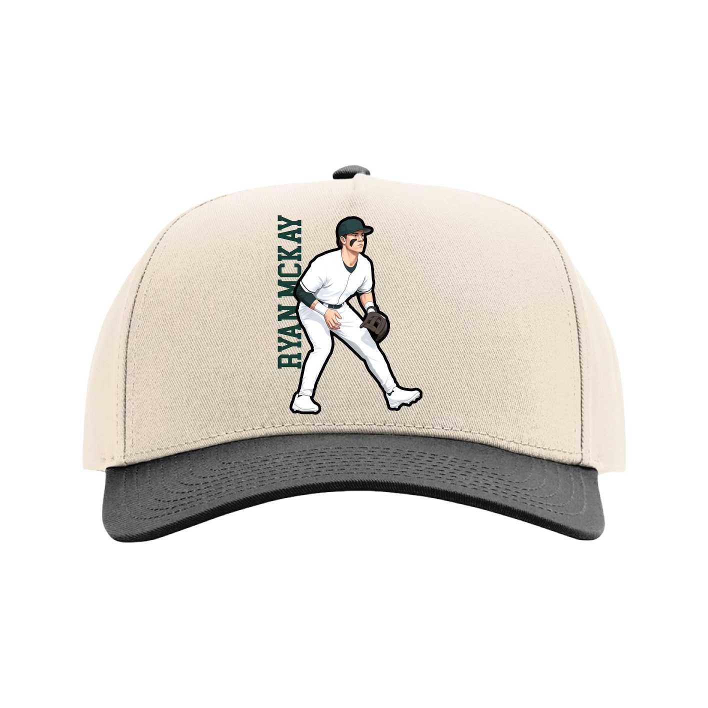 Full Fabric Five-Panel Champ Cap — Name Vertical in Cream/Black