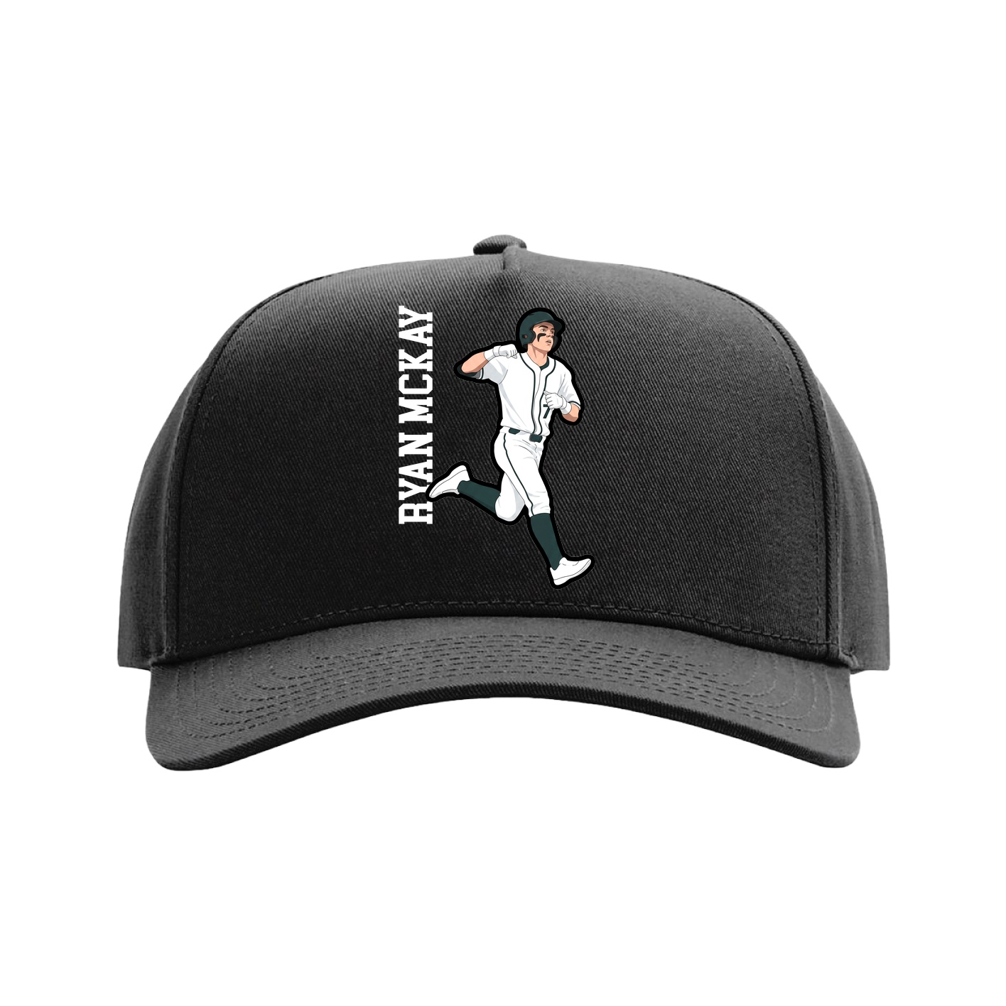 Full Fabric Five-Panel Champ Cap — Name Vertical in Black
