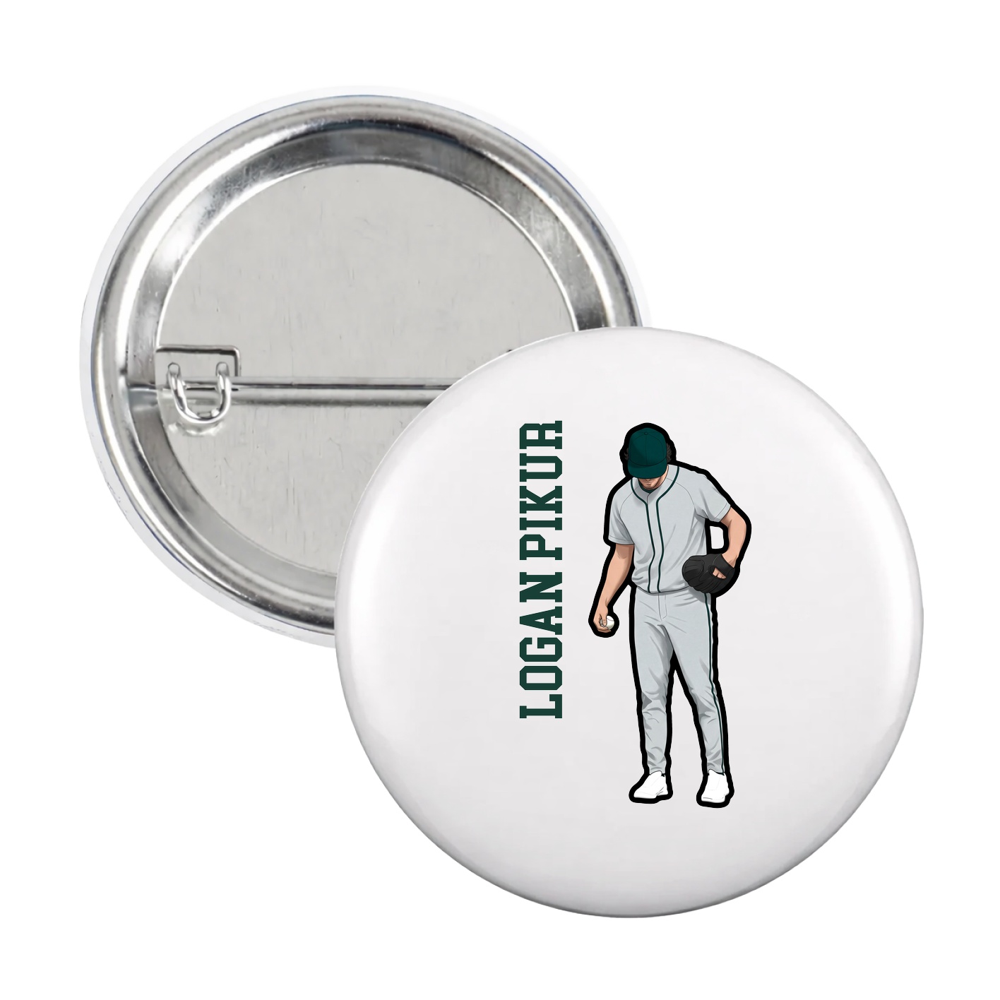 Game Day Button — Name Vertical in White