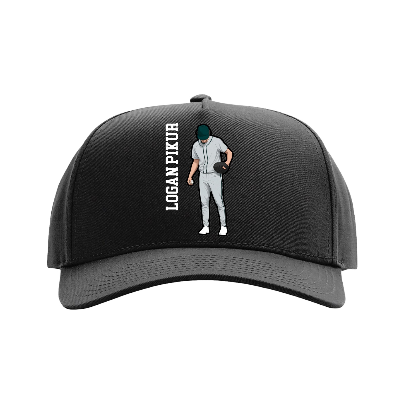 Full Fabric Five-Panel Champ Cap — Name Vertical in Black