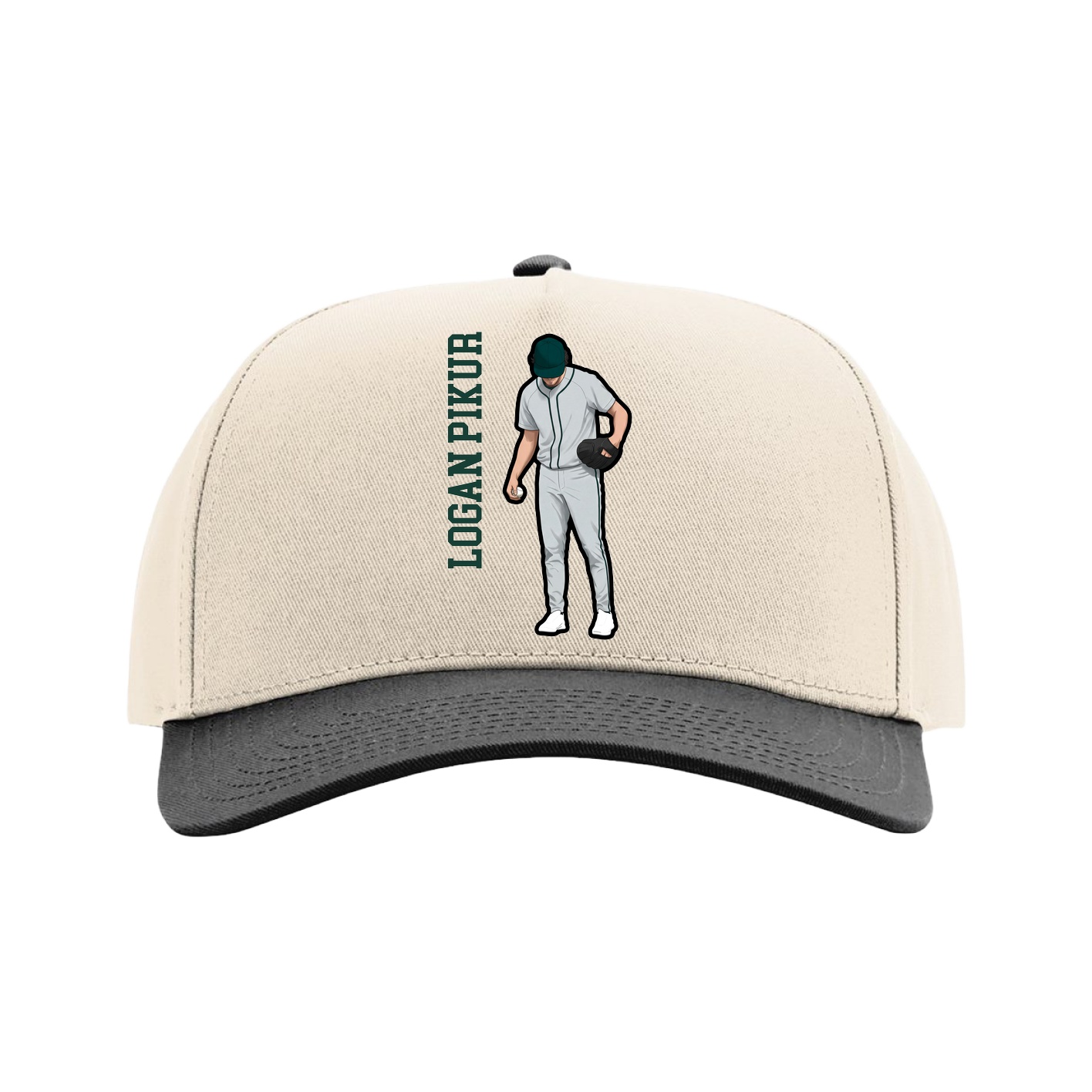 Full Fabric Five-Panel Champ Cap — Name Vertical in Cream/Black