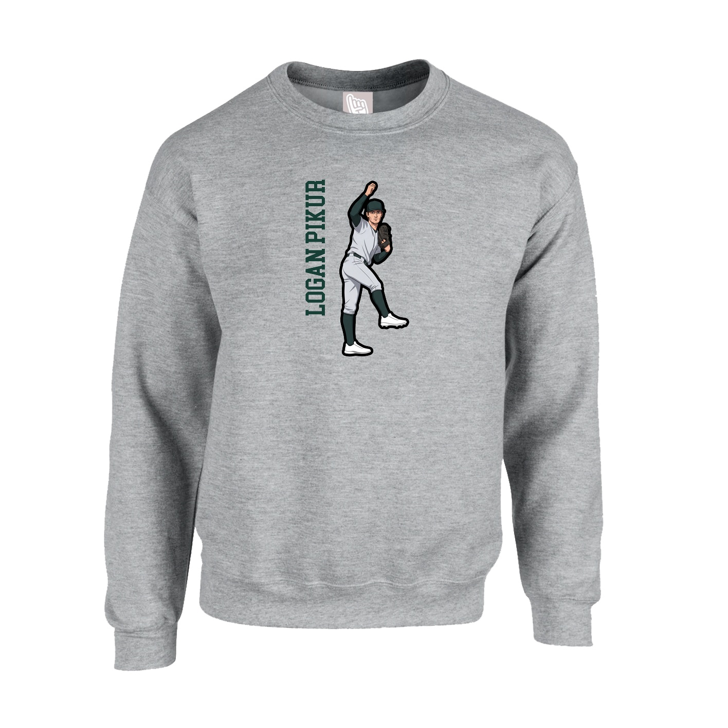 Fleece Crew — Name Vertical in Grey