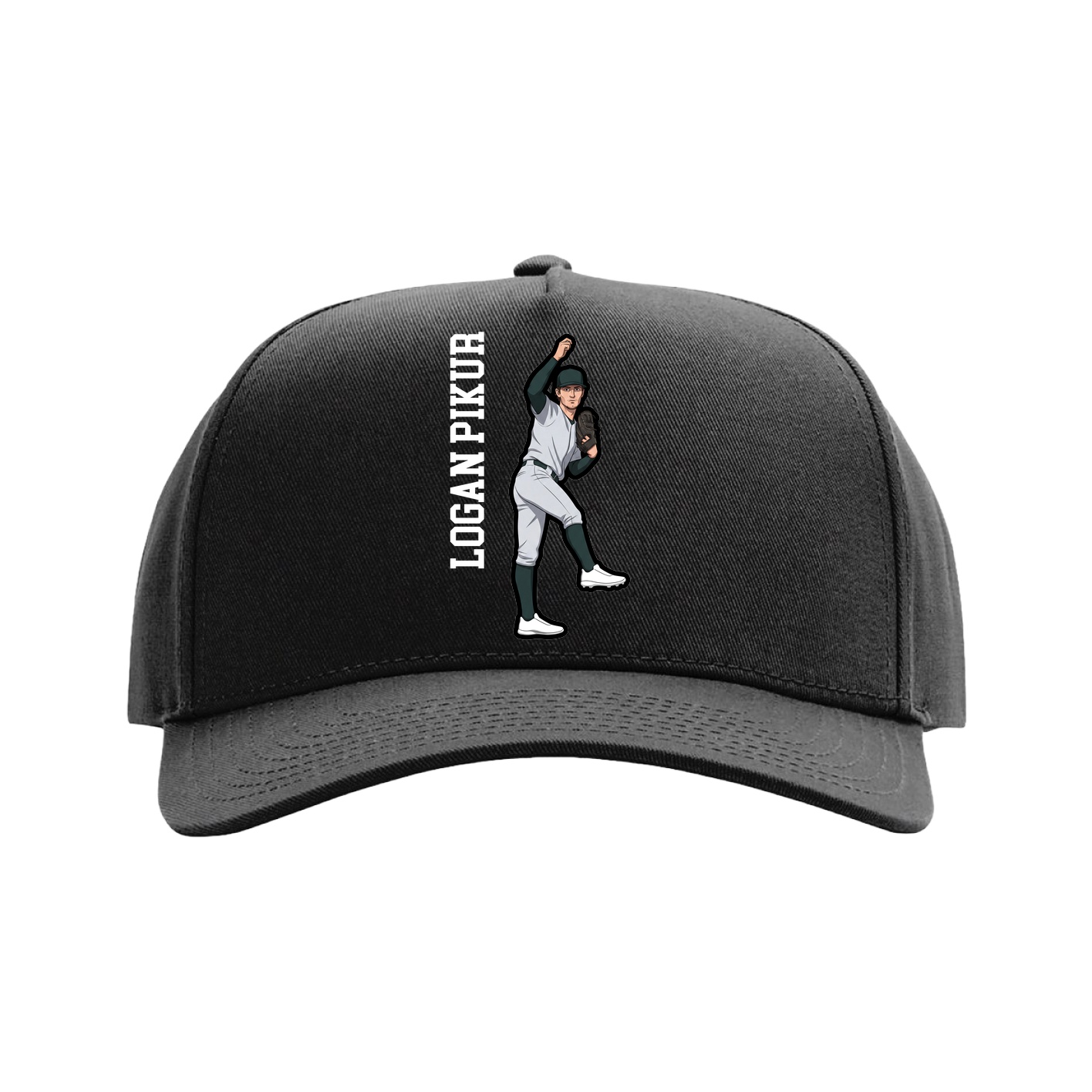 Full Fabric Five-Panel Champ Cap — Name Vertical in Black