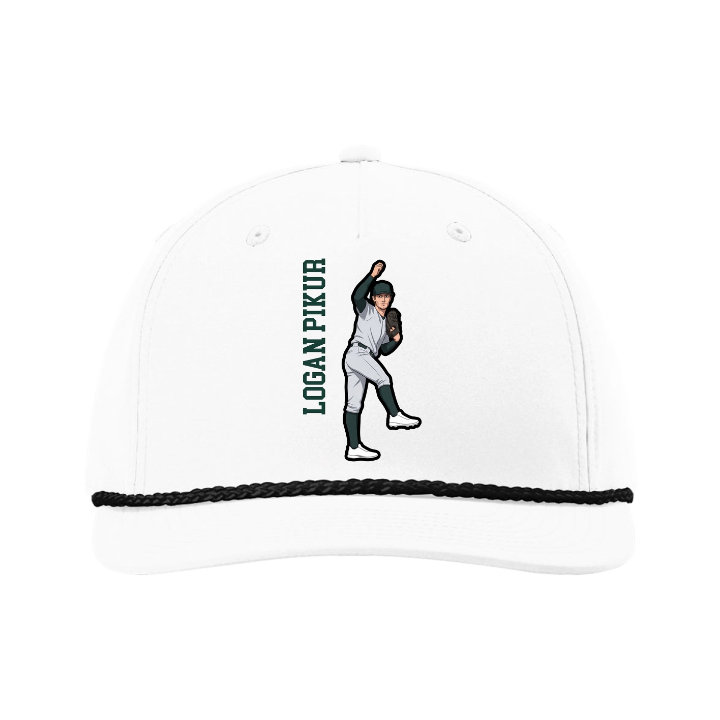 Five-Panel Classic Rope Cap — Name Vertical in White