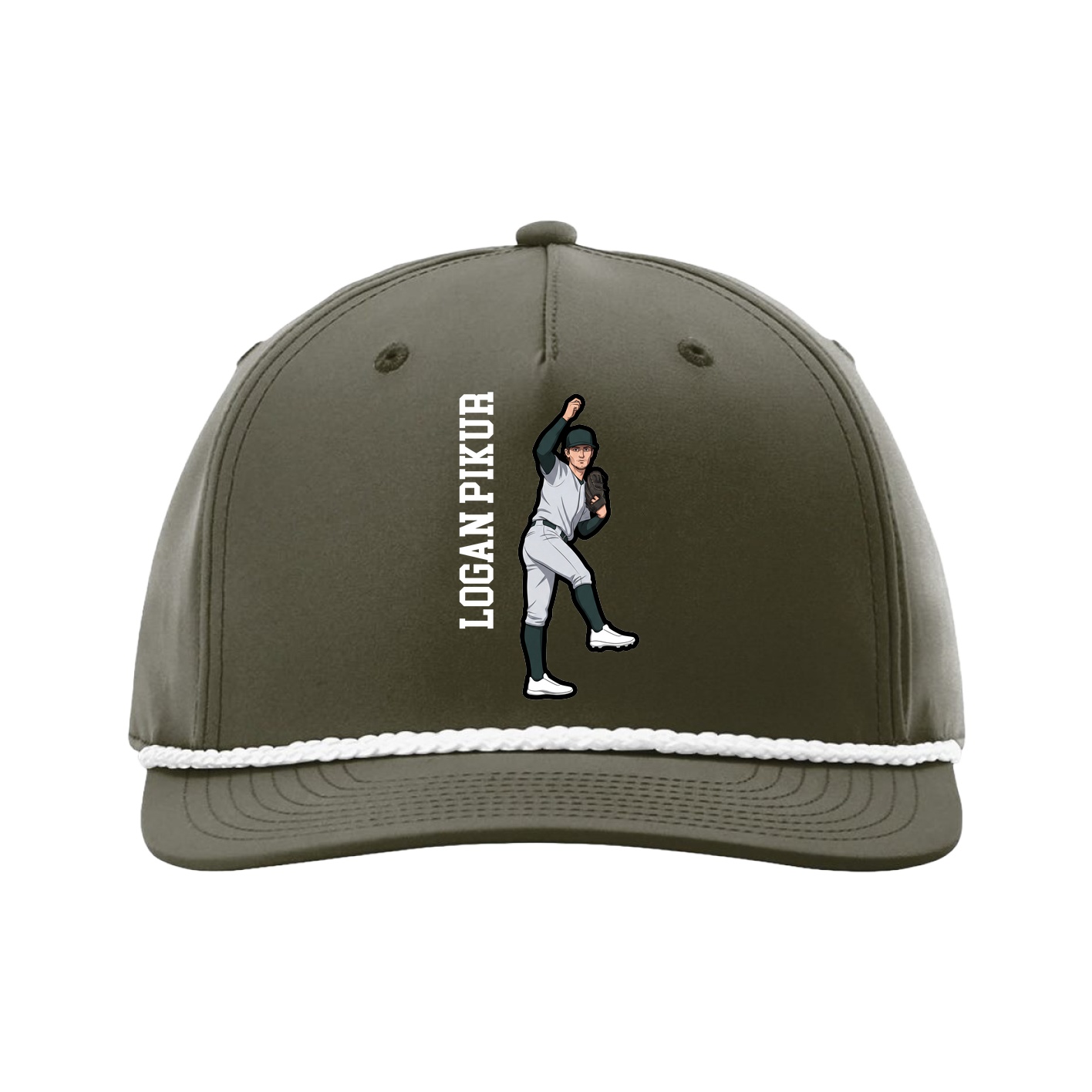 Five-Panel Classic Rope Cap — Name Vertical in Green