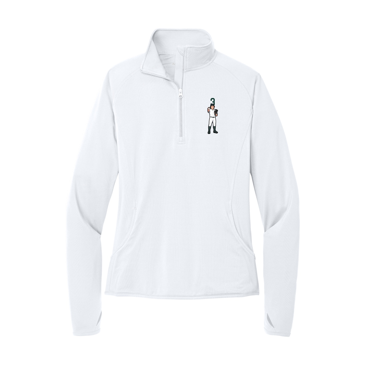 Women's Q-Zip Pullover — Number Top in White
