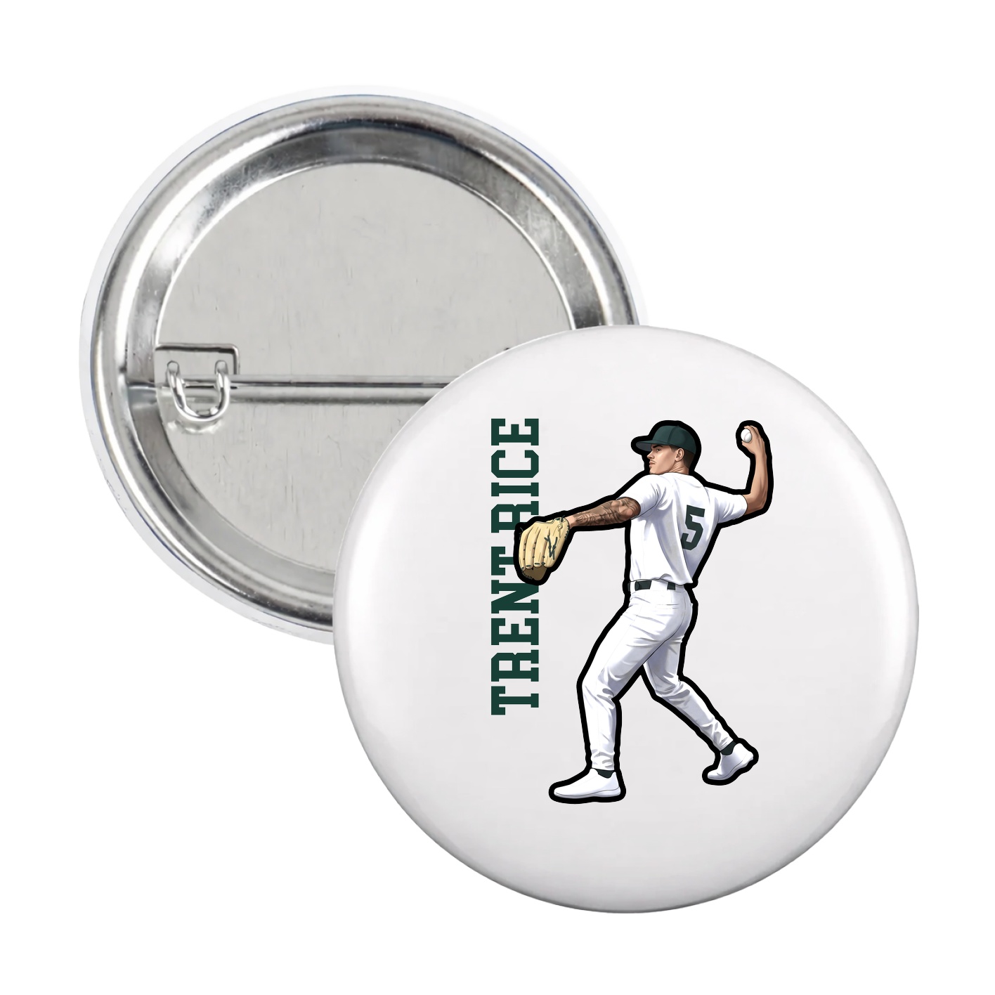 Game Day Button — Name Vertical in White