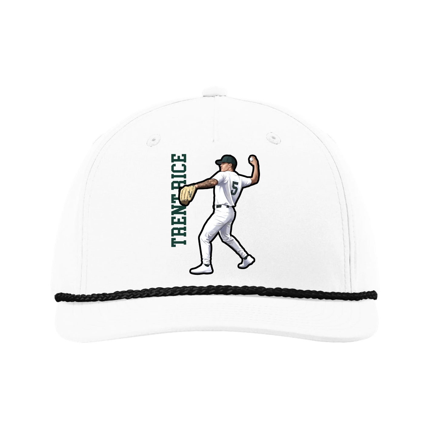 Five-Panel Classic Rope Cap — Name Vertical in White