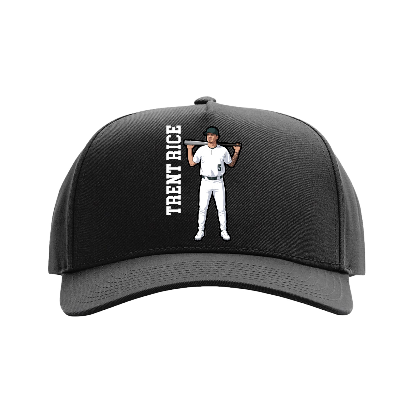 Full Fabric Five-Panel Champ Cap — Name Vertical in Black