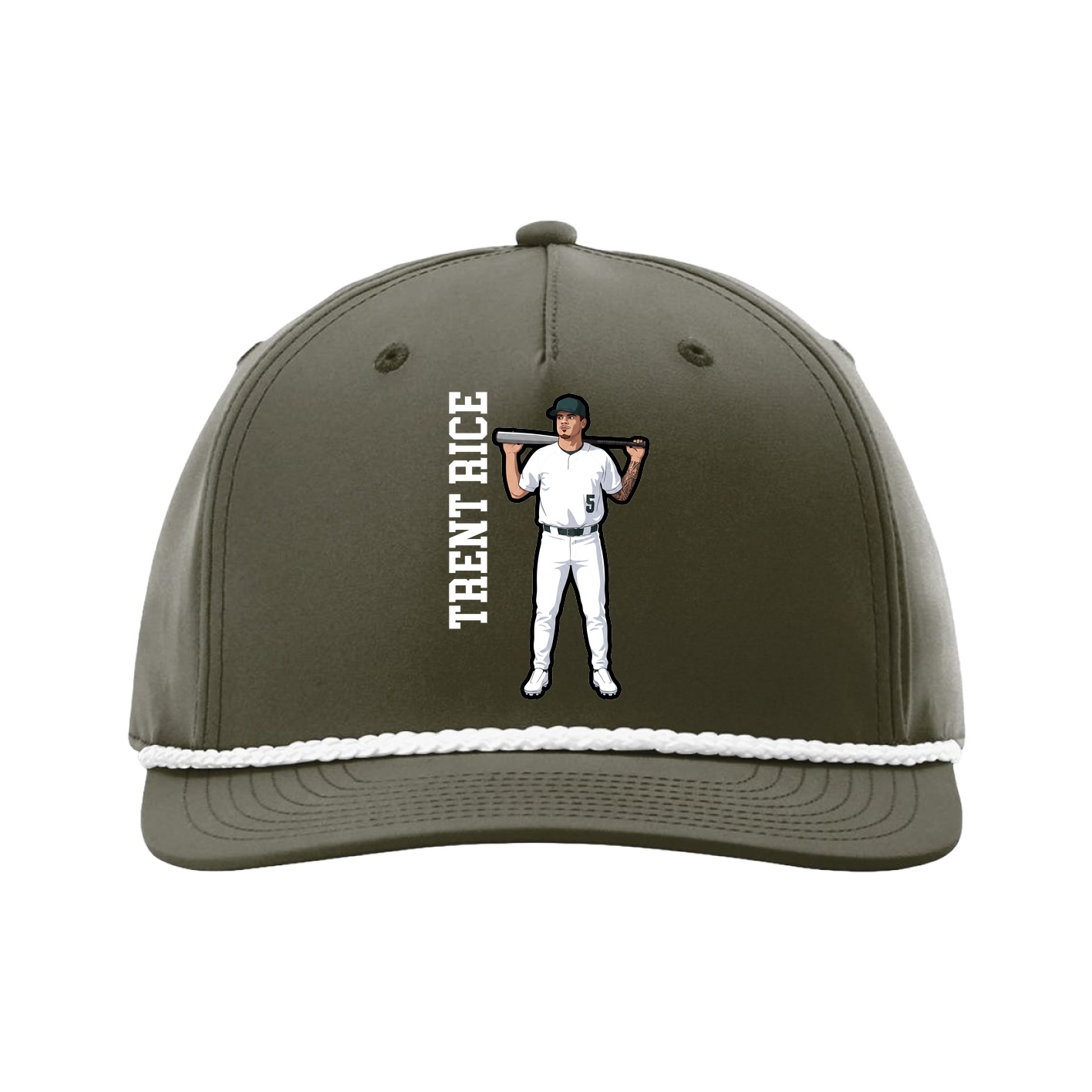 Five-Panel Classic Rope Cap — Name Vertical in Green