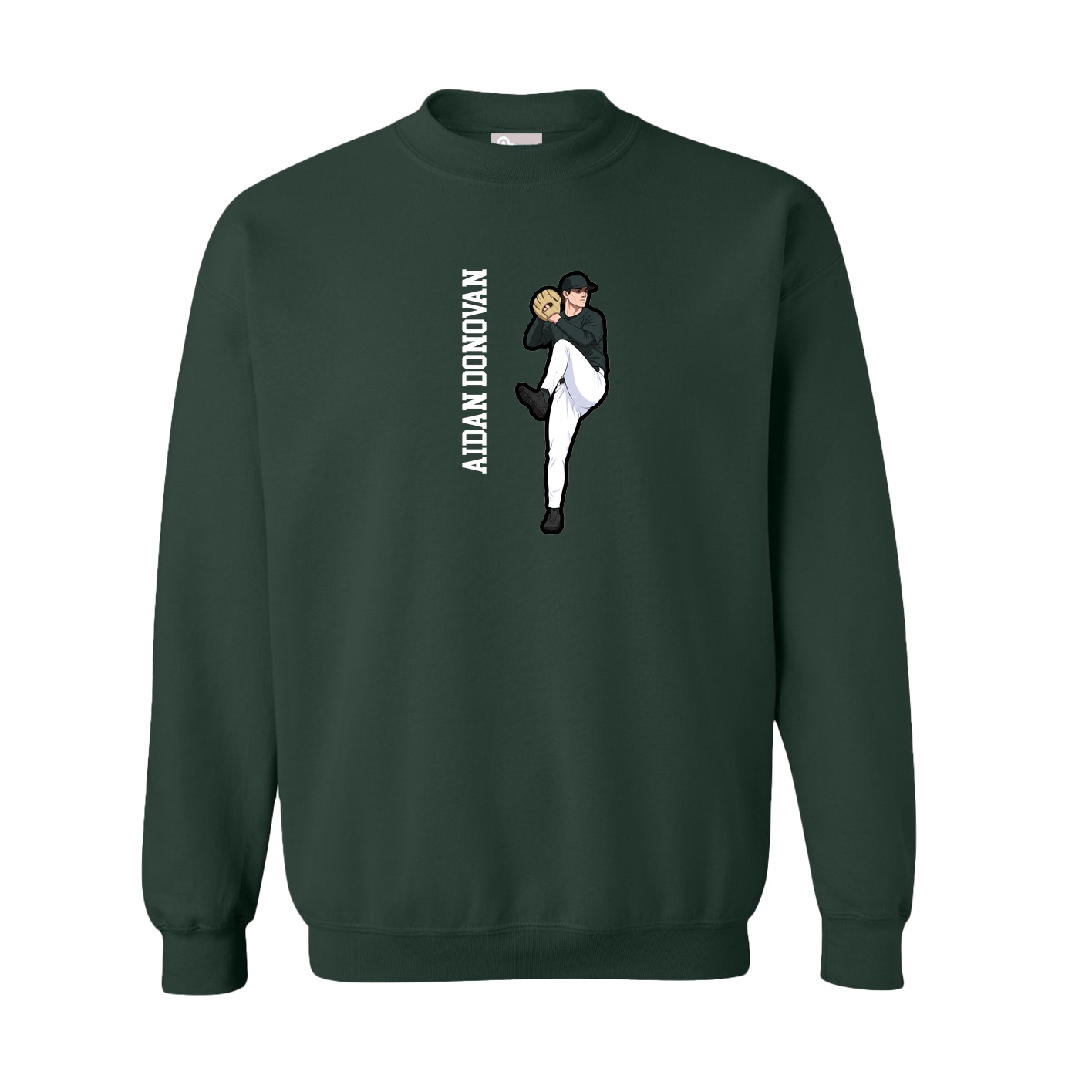 Fleece Crew — Name Vertical in Green