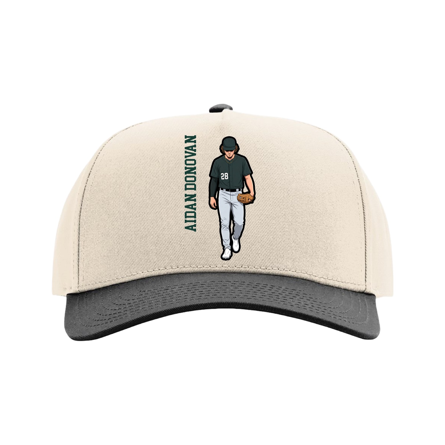 Full Fabric Five-Panel Champ Cap — Name Vertical in Cream/Black