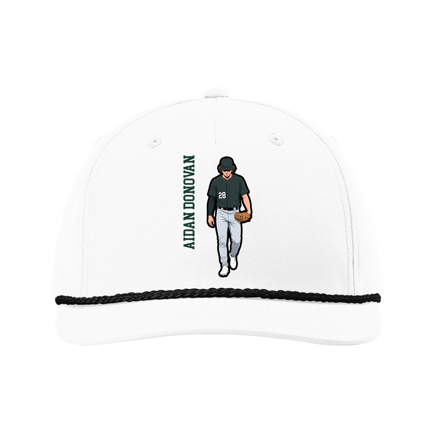 Five-Panel Classic Rope Cap — Name Vertical in White