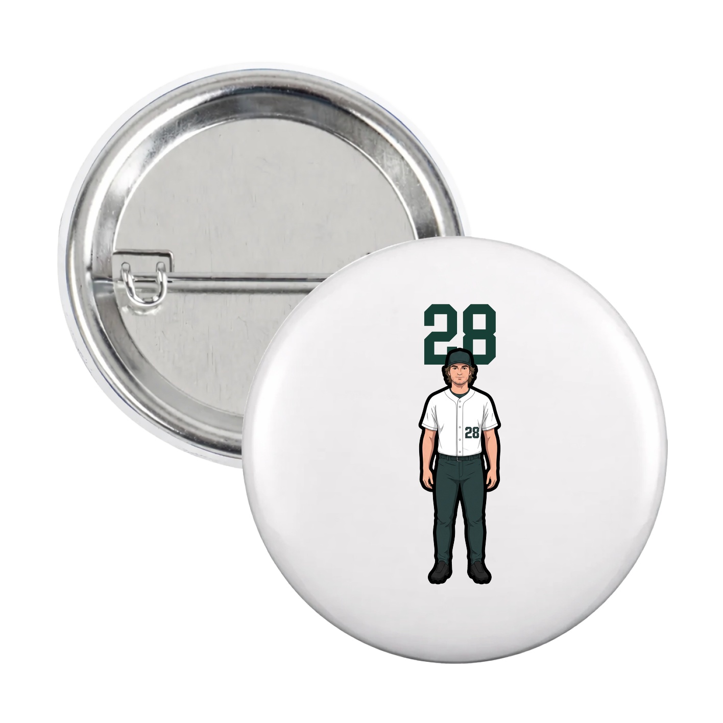 Game Day Button — Number Top in White