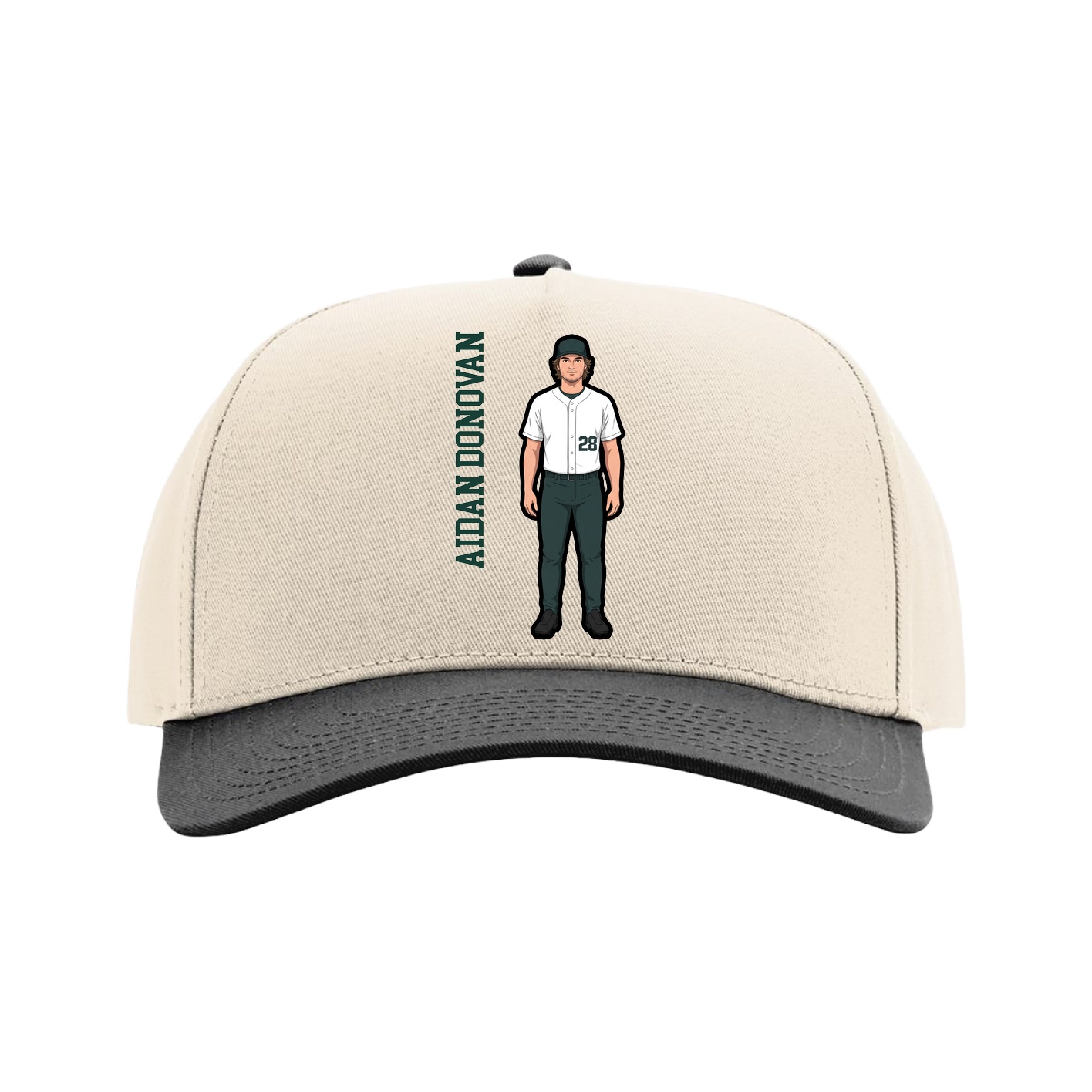 Full Fabric Five-Panel Champ Cap — Name Vertical in Cream/Black