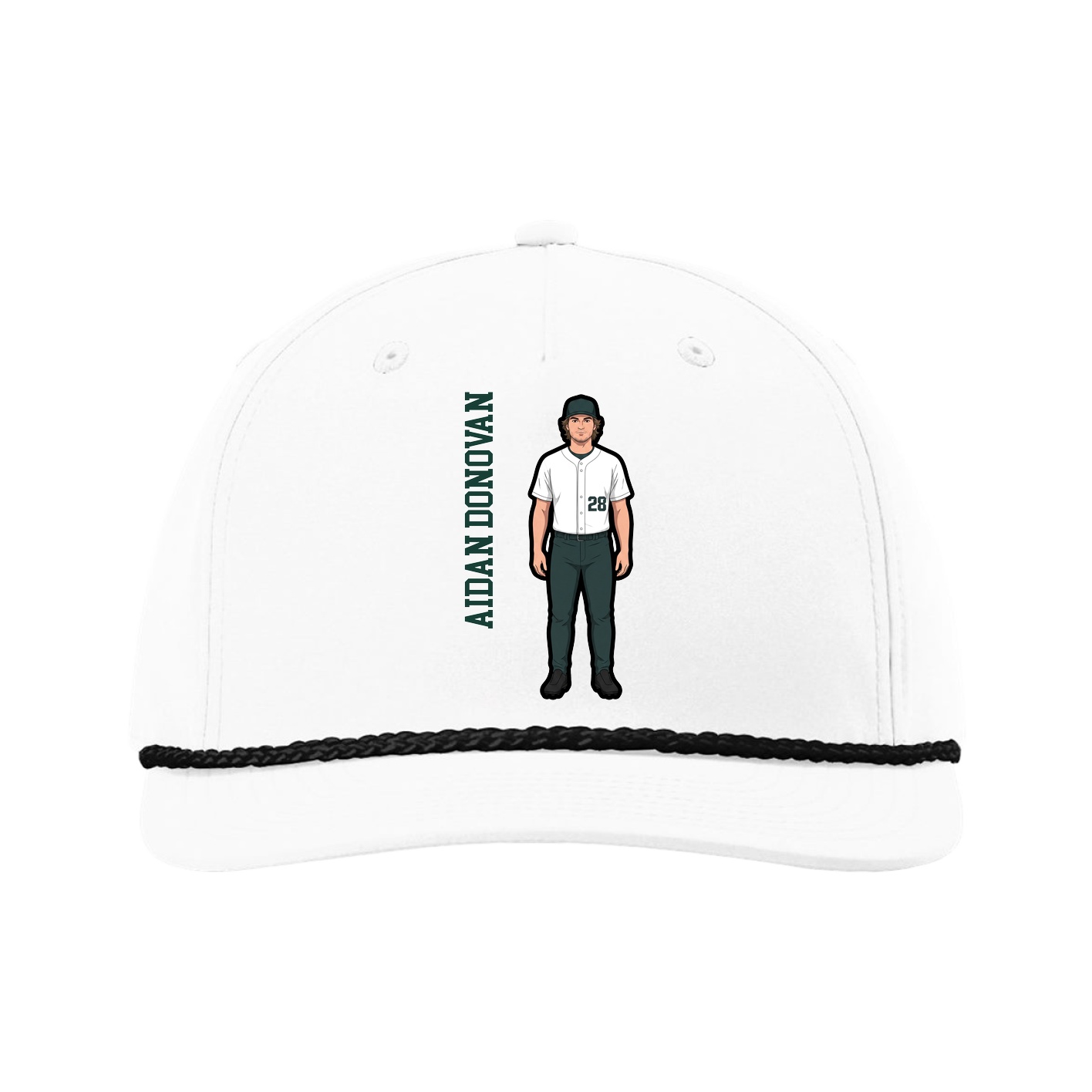 Five-Panel Classic Rope Cap — Name Vertical in White