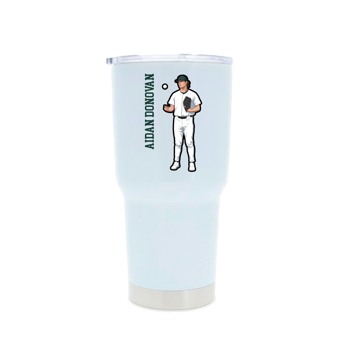 30oz Stainless Steel Tumbler — Name Vertical in White