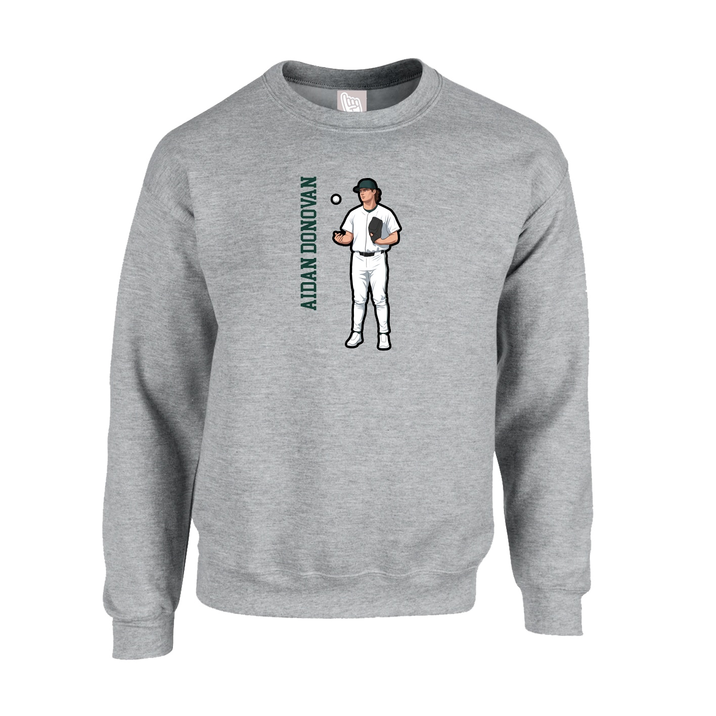 Fleece Crew — Name Vertical in Grey