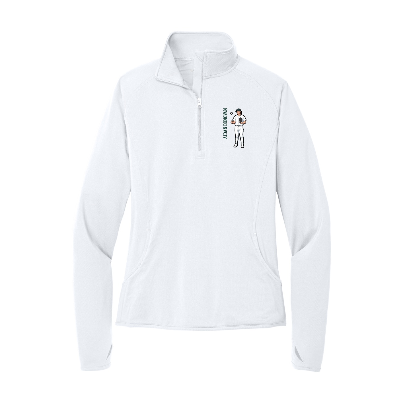 Women's Q-Zip Pullover — Name Vertical in White