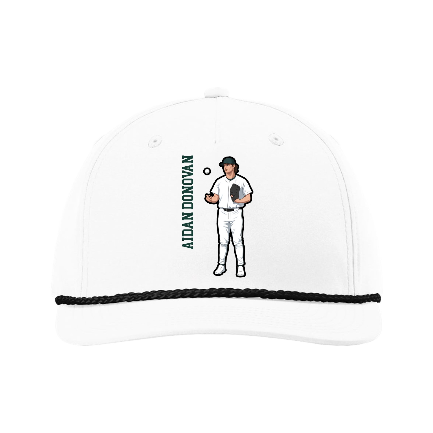 Five-Panel Classic Rope Cap — Name Vertical in White