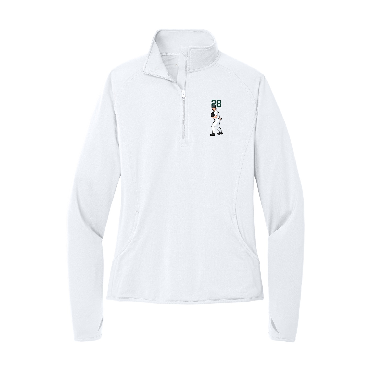 Women's Q-Zip Pullover — Number Top in White