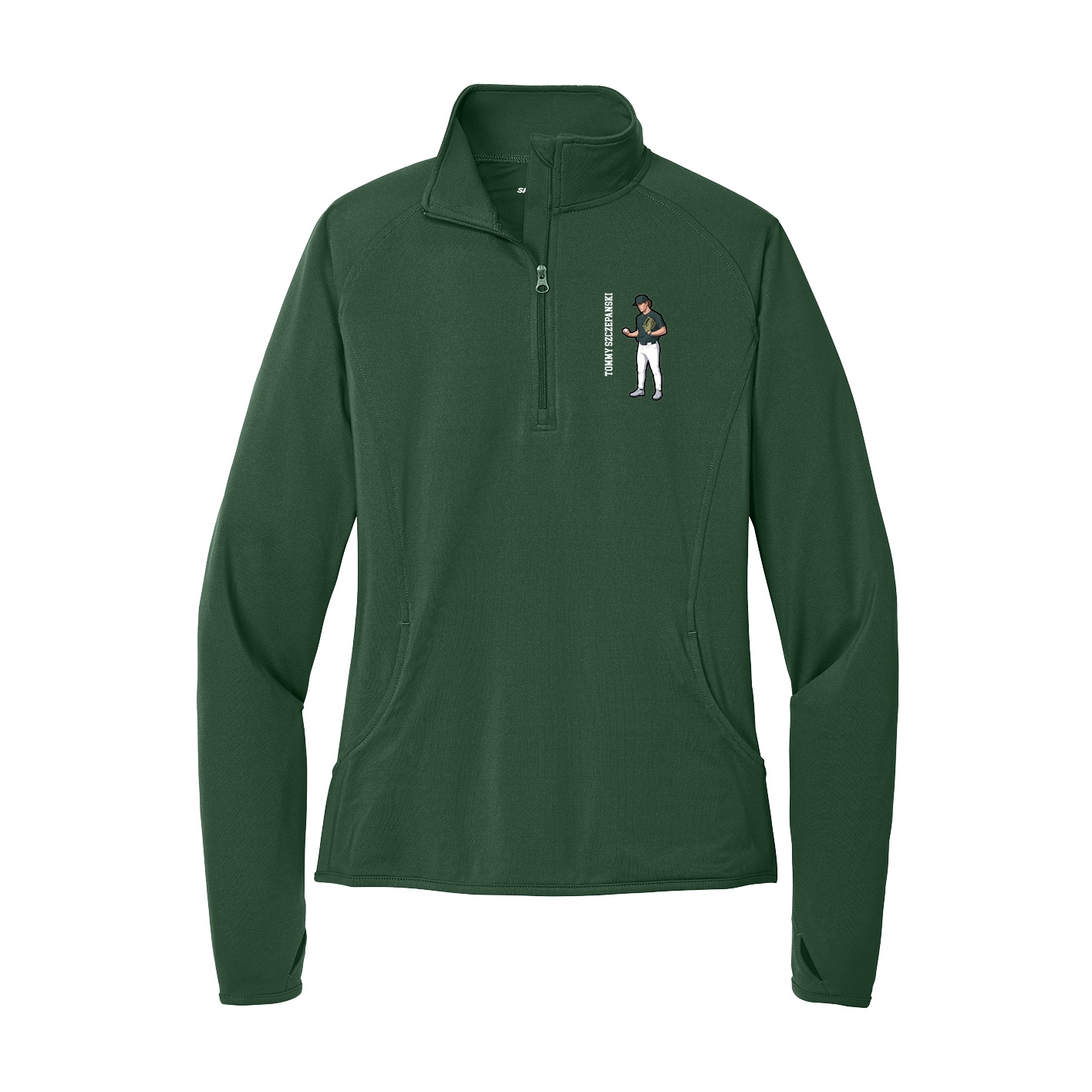 Women's Q-Zip Pullover — Name Vertical in Green