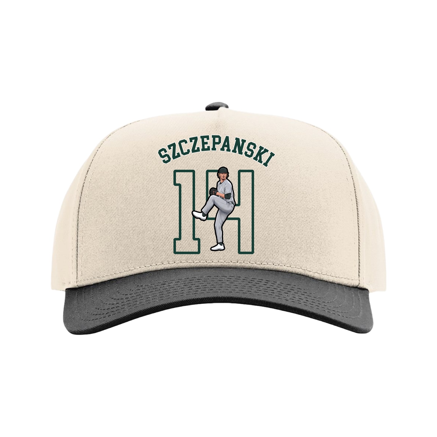 Full Fabric Five-Panel Champ Cap — Shirsey Arch in Cream/Black