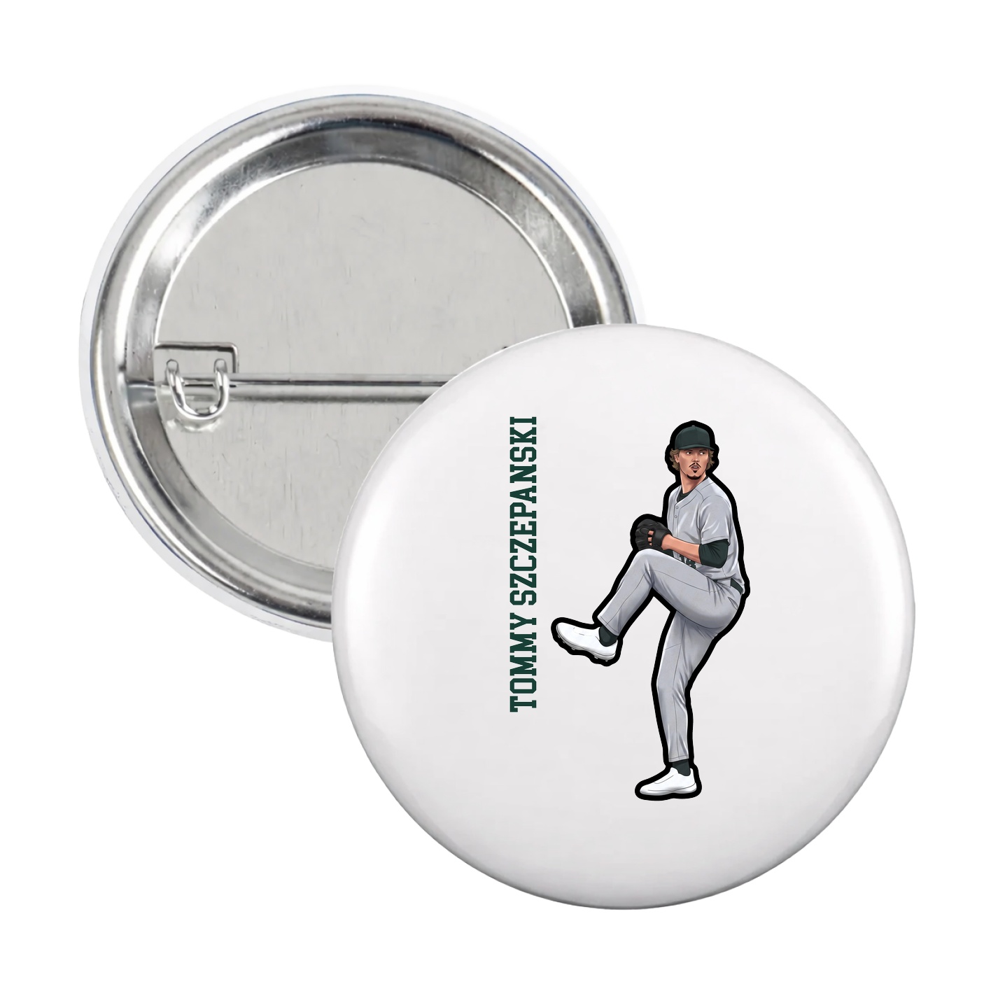Game Day Button — Name Vertical in White