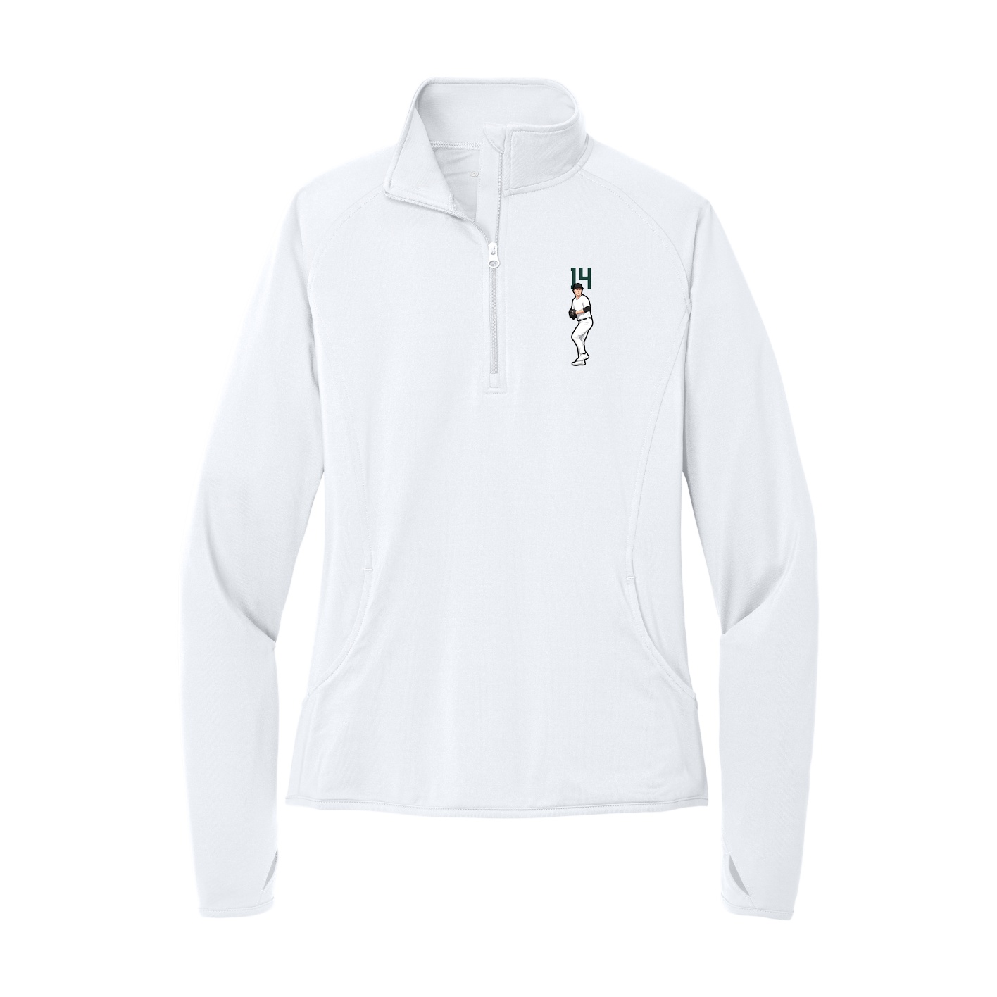 Women's Q-Zip Pullover — Number Top in White