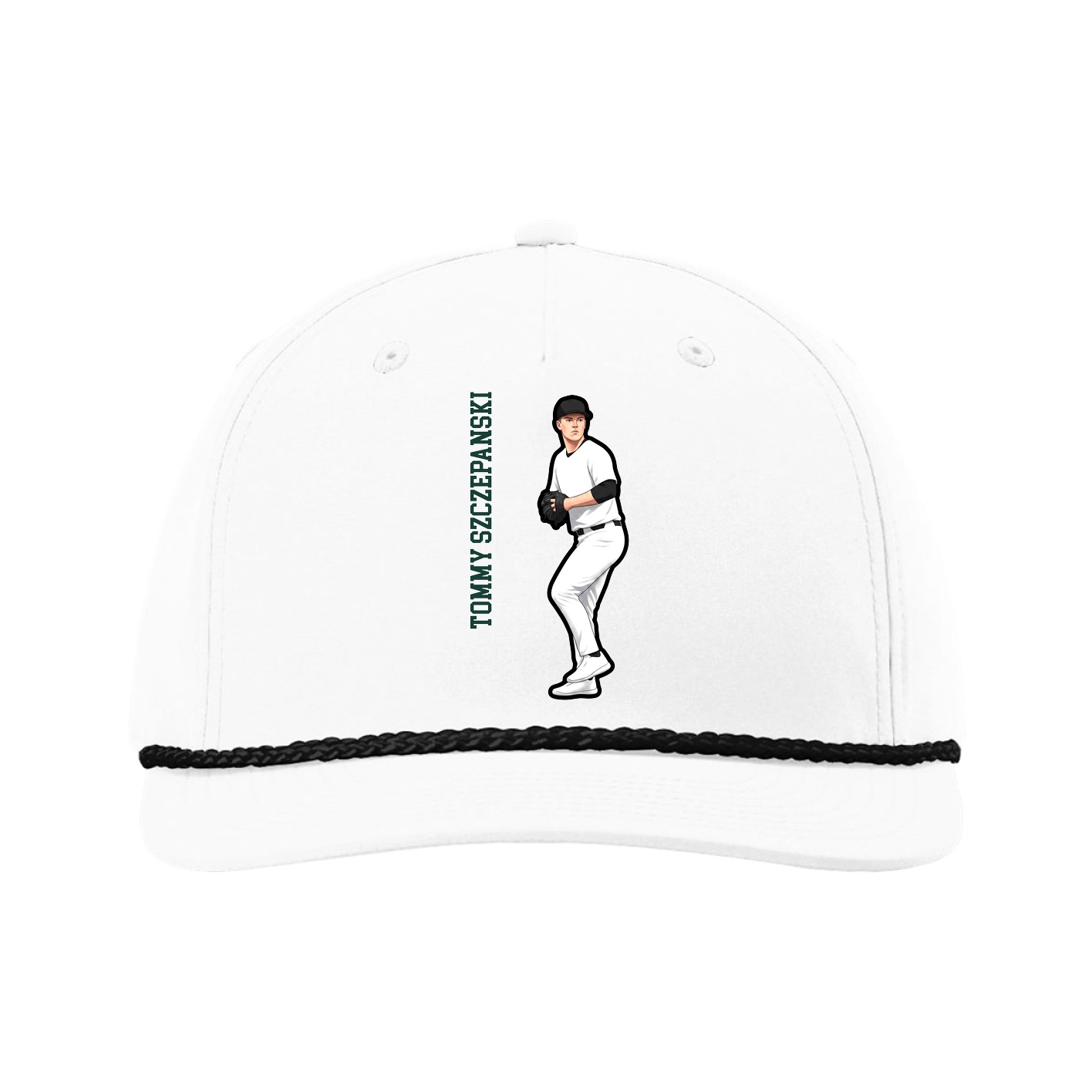 Five-Panel Classic Rope Cap — Name Vertical in White