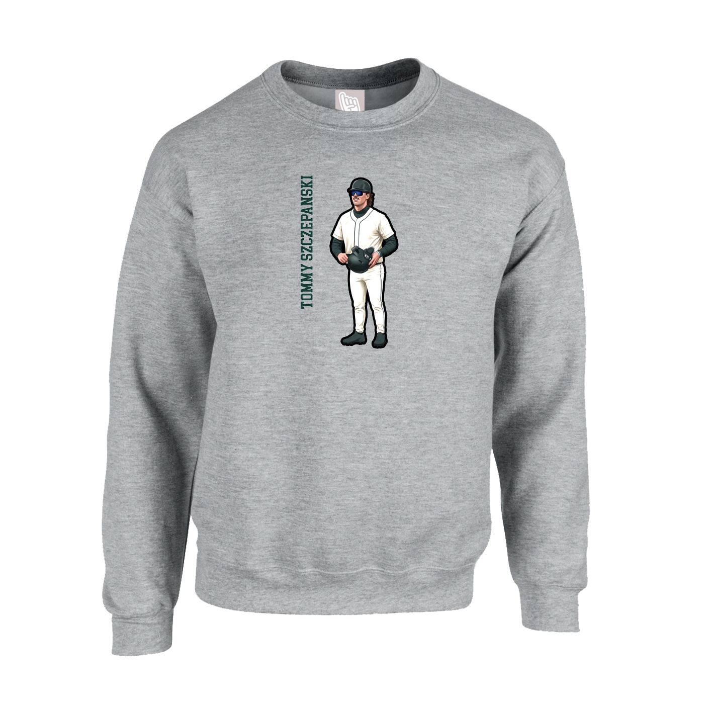 Fleece Crew — Name Vertical in Grey