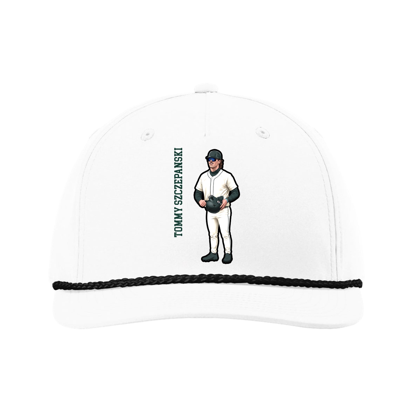 Five-Panel Classic Rope Cap — Name Vertical in White