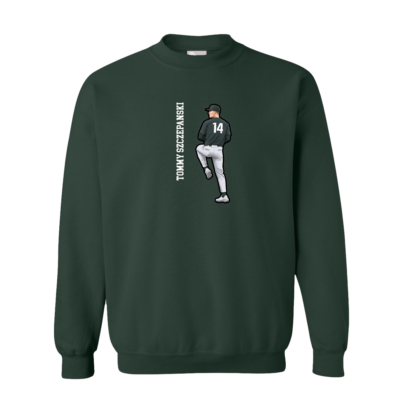 Fleece Crew — Name Vertical in Green