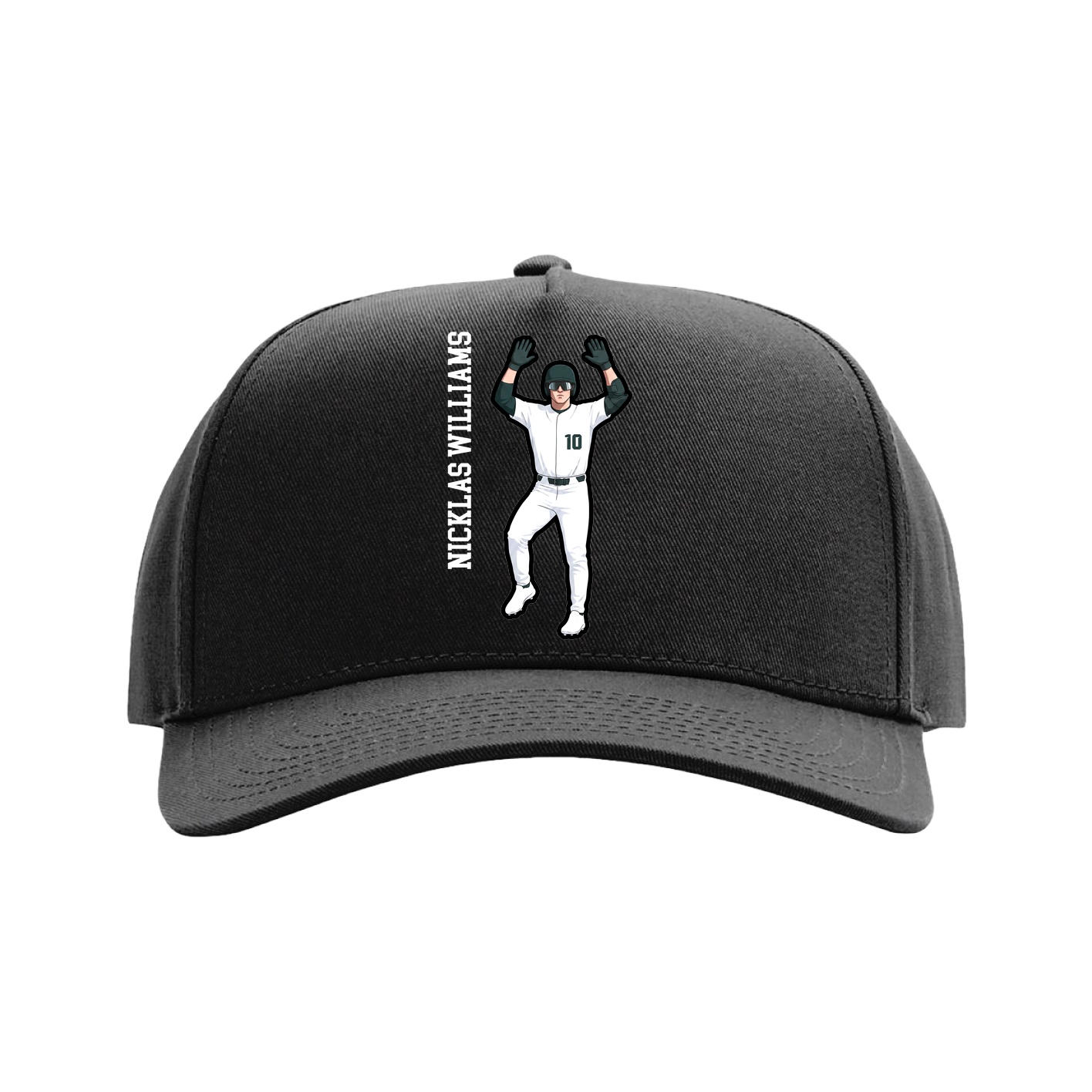 Full Fabric Five-Panel Champ Cap — Name Vertical in Black