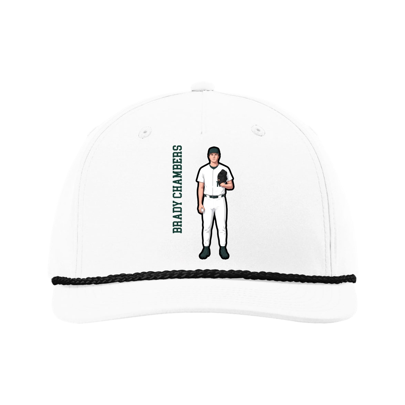 Five-Panel Classic Rope Cap — Name Vertical in White