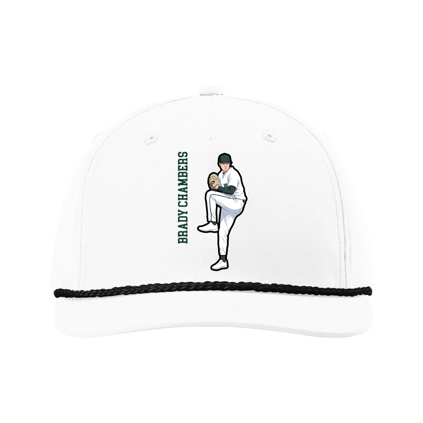 Five-Panel Classic Rope Cap — Name Vertical in White
