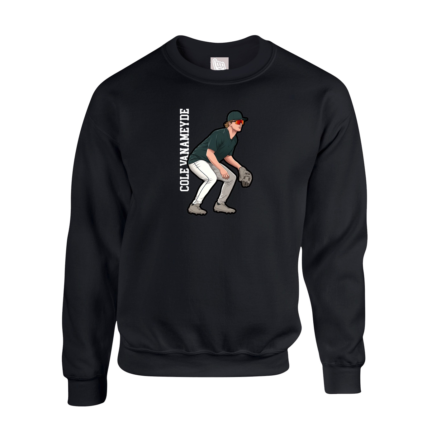 Fleece Crew — Name Vertical in Black