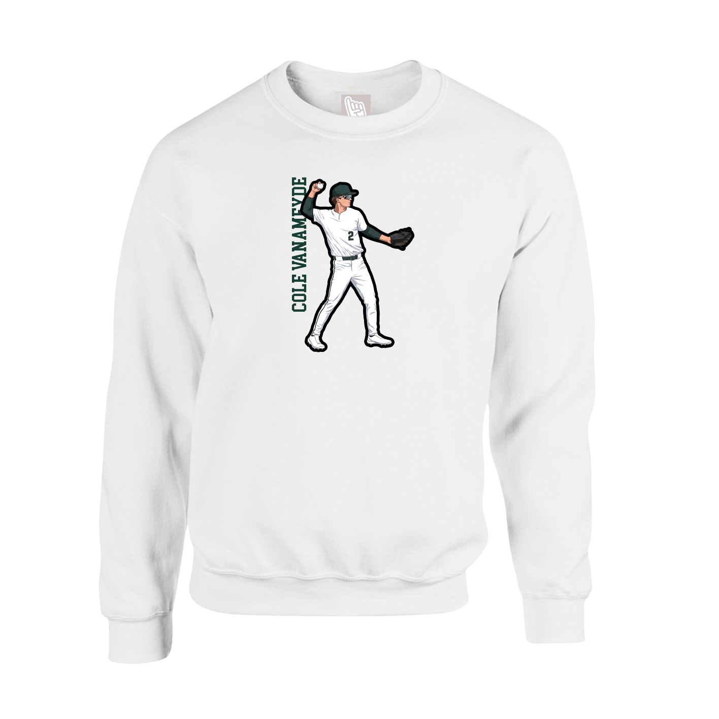 Fleece Crew — Name Vertical in White
