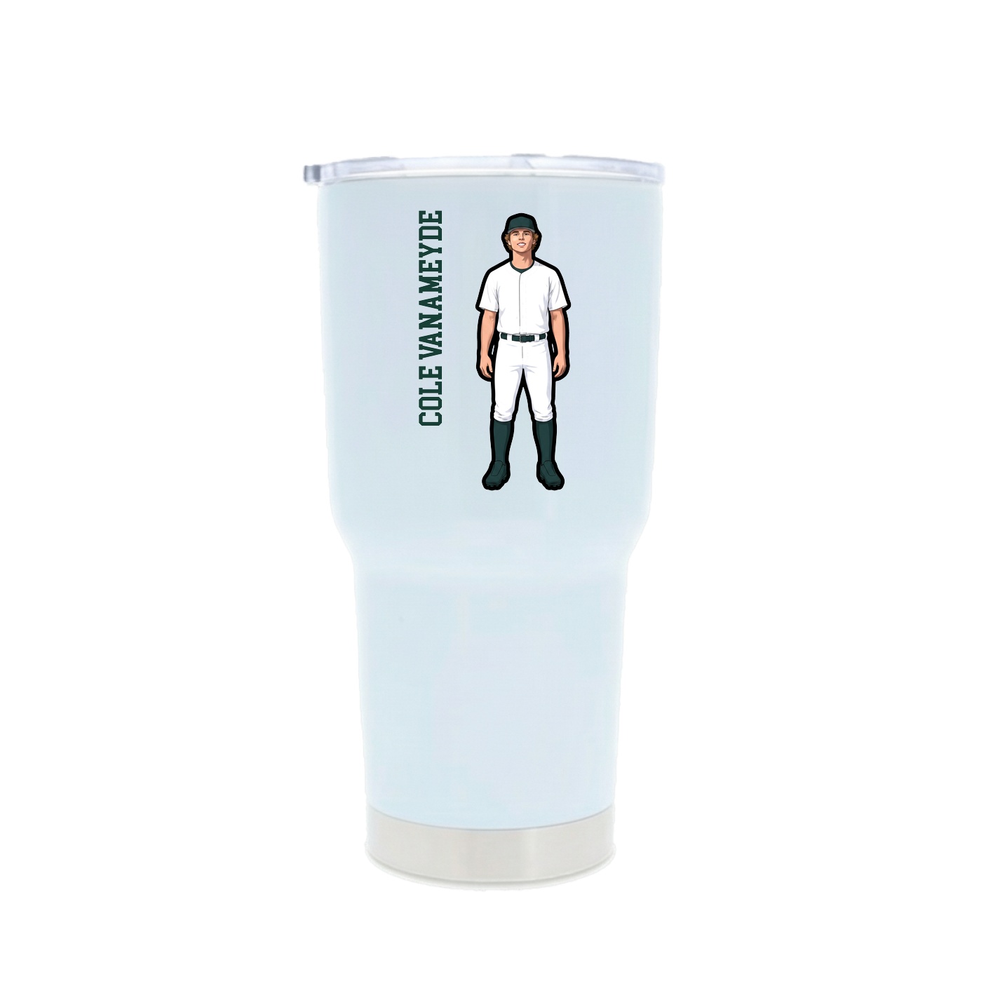 30oz Stainless Steel Tumbler — Name Vertical in White